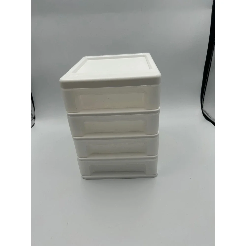 IRIS 4 Drawer Desktop Storage Organizer White Clear Plastic CDD-XS4